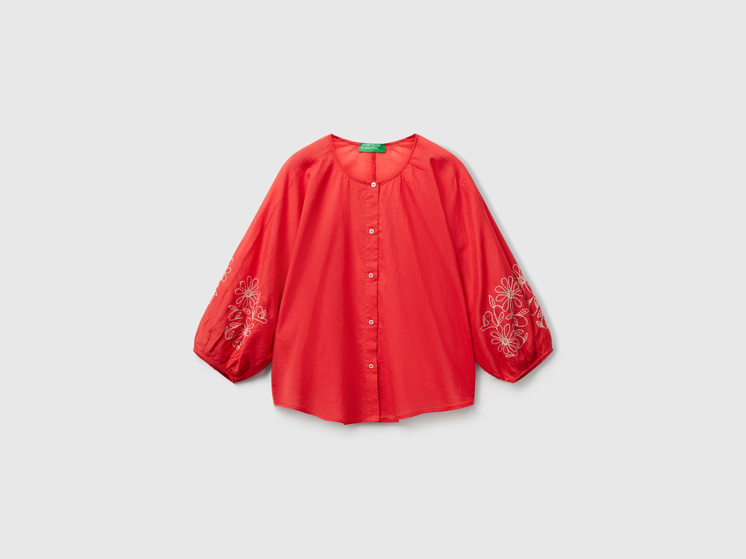 Blusa con ricami floreali da donna rosso mattone | Benetton Outlet