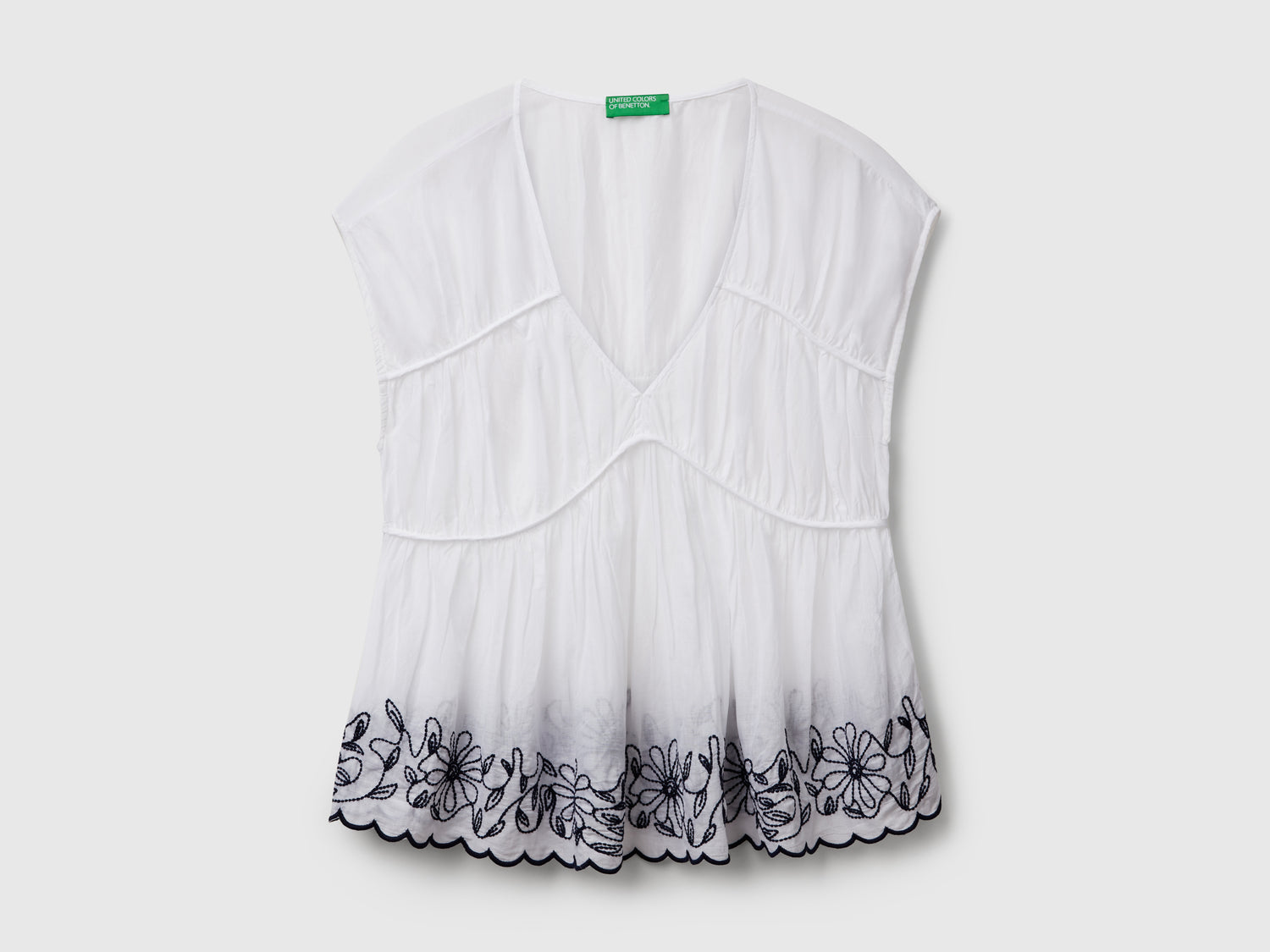 Blusa a manica corta con ricami floreali da donna bianco | Benetton Outlet
