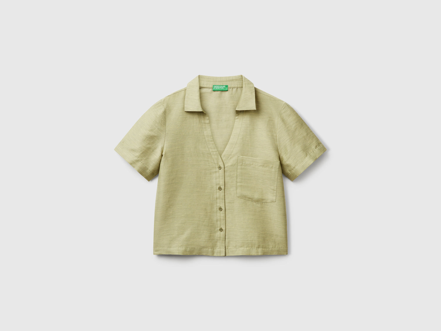 Camicia a righe in misto lino da donna verde oliva | Benetton Outlet