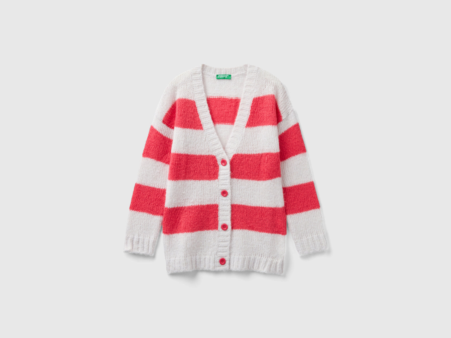 Two-tone striped cardigan da bambina fucsia | Benetton Outlet