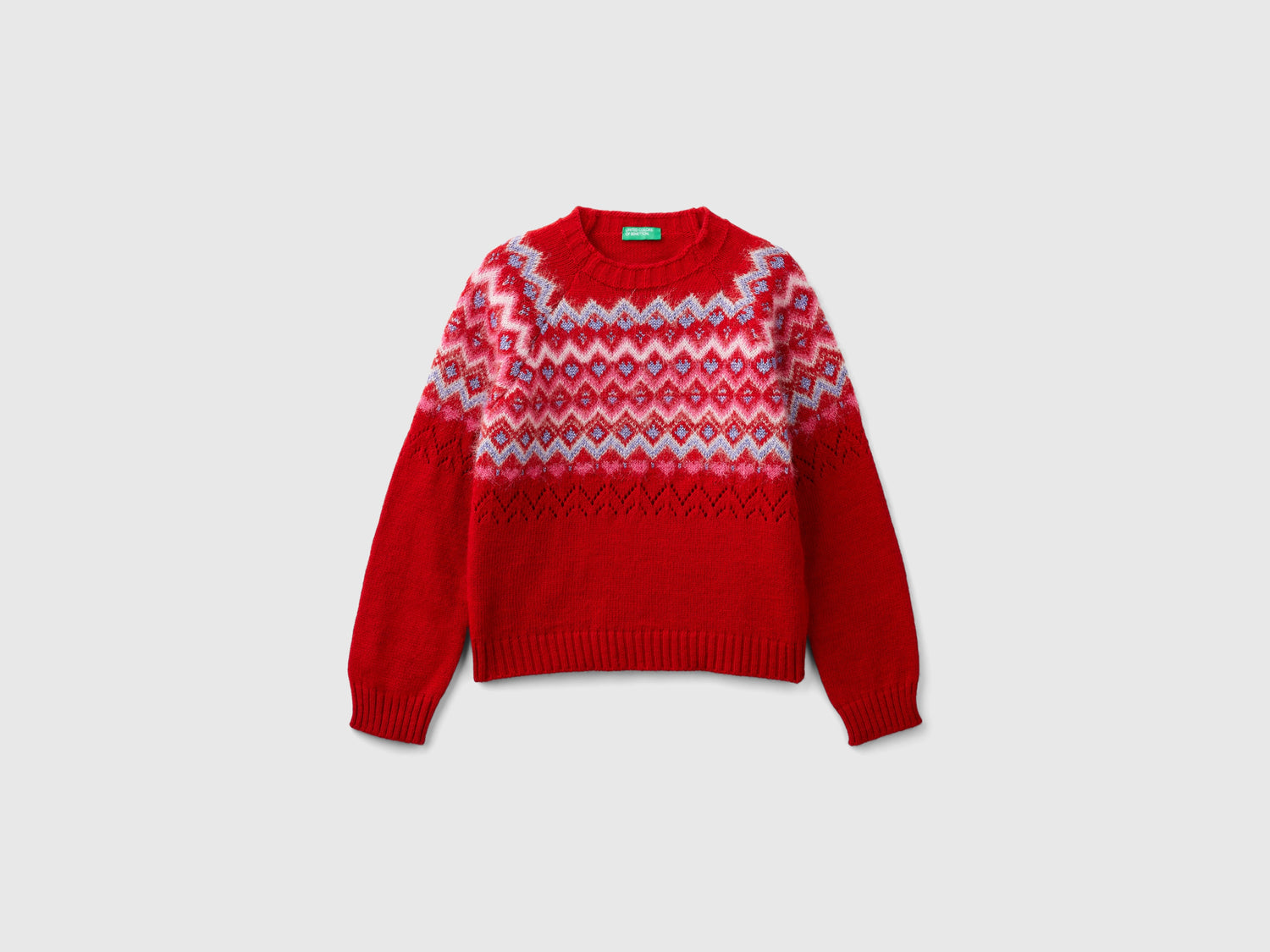 Jacquard sweater da bambina rosso | Benetton Outlet