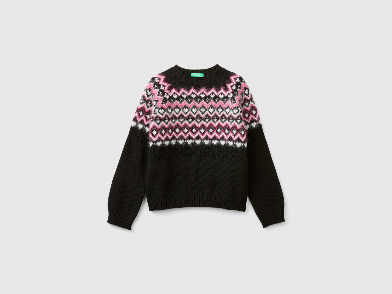 Jacquard sweater da bambina nero | Benetton Outlet