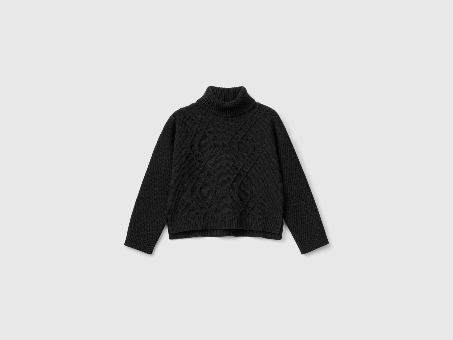 Diamond-patterned turtleneck sweater da bambina nero | Benetton Outlet