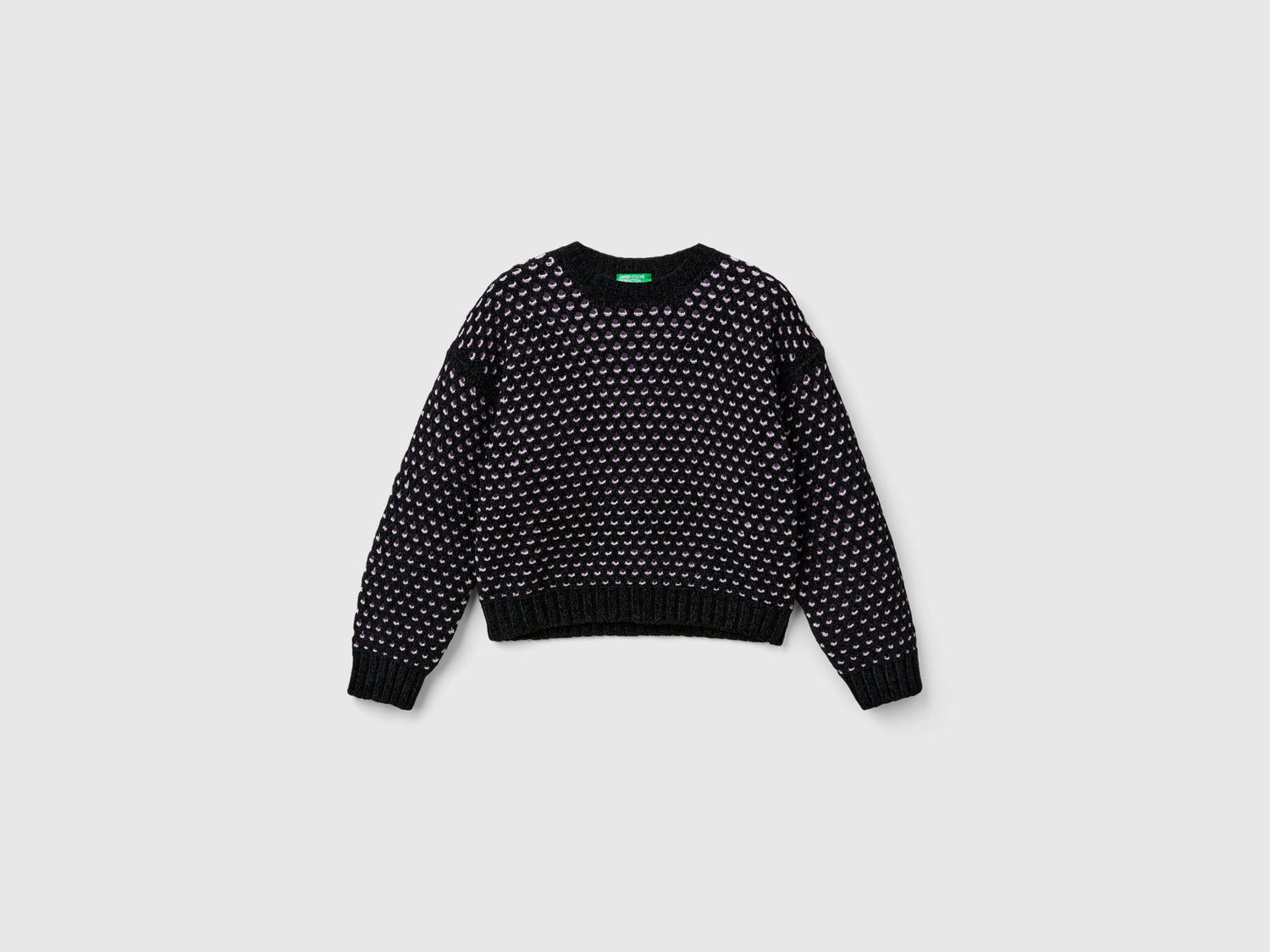 Boxy fit chenille sweater da bambina nero | Benetton Outlet