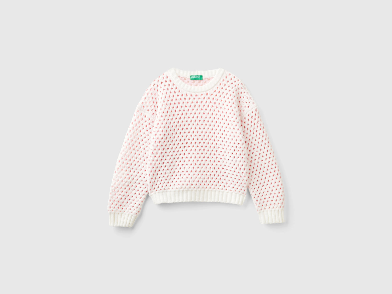 Boxy fit chenille sweater da bambina bianco | Benetton Outlet