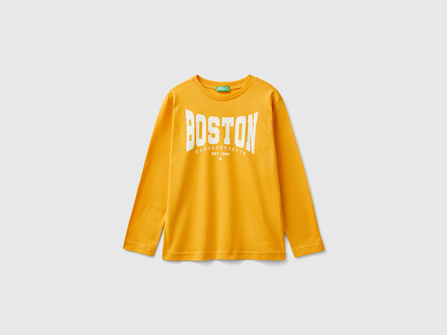 College-style long-sleeved T-shirt da bambino senape | Benetton Outlet