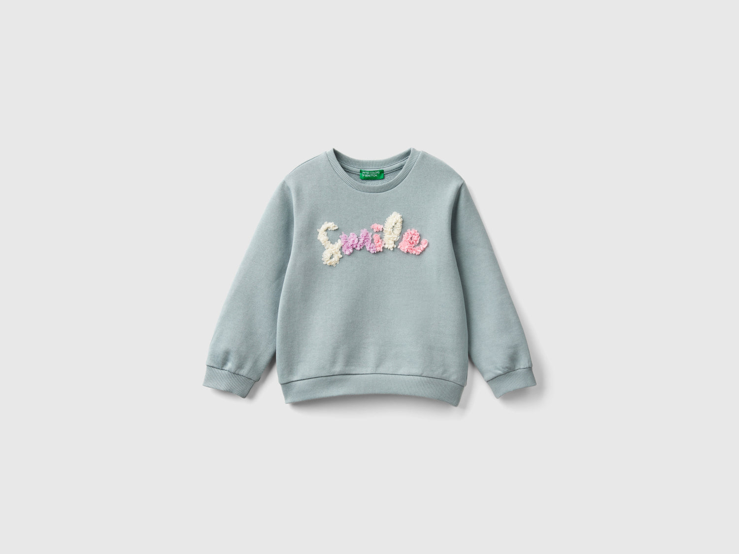 Sweatshirt with petal effect application da bimba grigio perla | Benetton Outlet