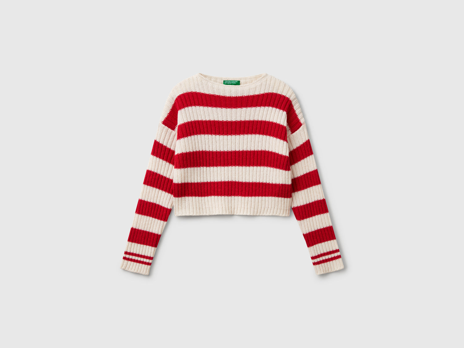 Two-tone striped sweater da bambina rosso | Benetton Outlet