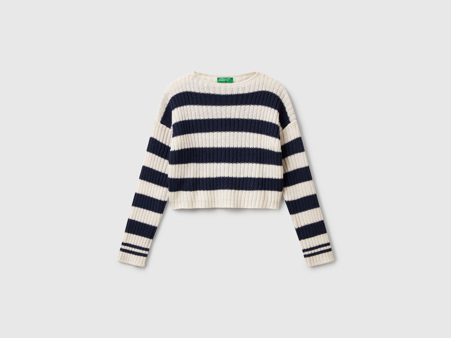 Two-tone striped sweater da bambina blu | Benetton Outlet