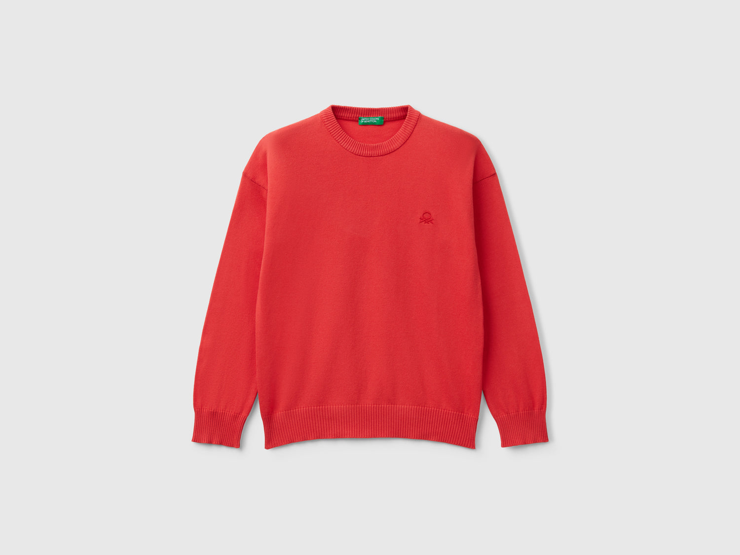 Pure cotton sweater with logo da bambino rosso | Benetton Outlet