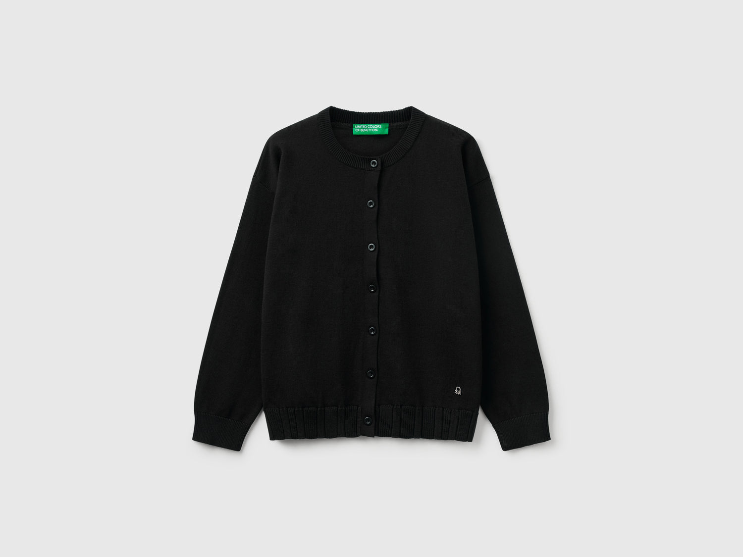 Crew neck cardigan in pure cotton da bambina nero | Benetton Outlet