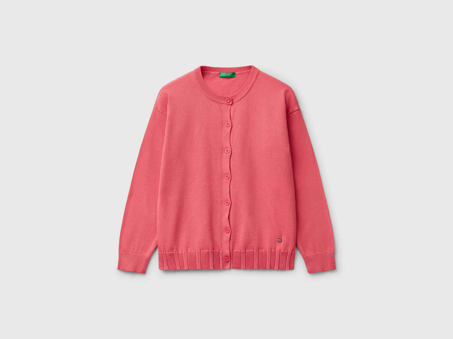 Crew neck cardigan in pure cotton da bambina ciclamino | Benetton Outlet