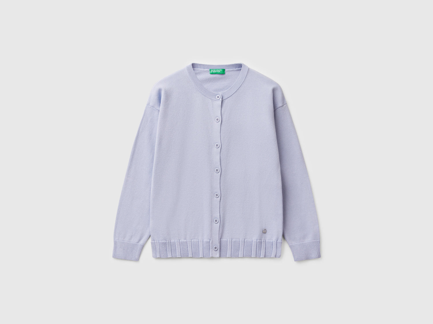 Crew neck cardigan in pure cotton da bambina pervinca | Benetton Outlet