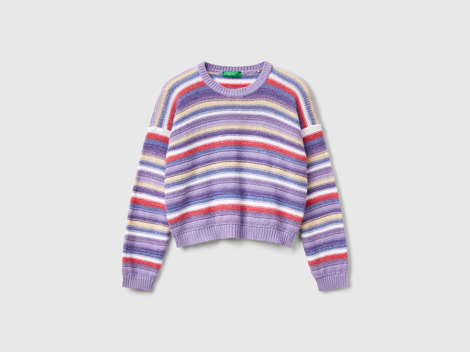 Striped sweater with lurex da bambina lilla | Benetton Outlet