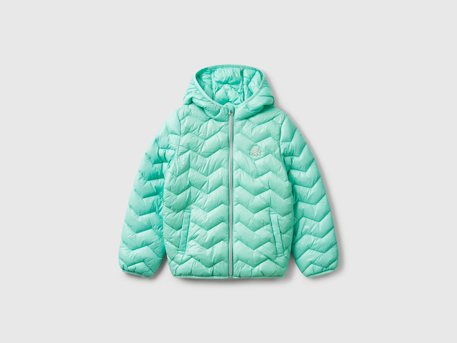 Padded jacket with hood da bambina verde acqua | Benetton Outlet