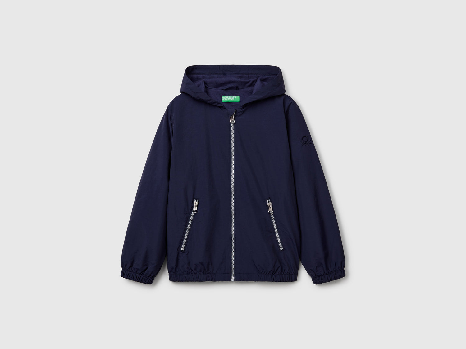 Giubbino in nylon con cappuccio da bambino blu scuro | Benetton Outlet