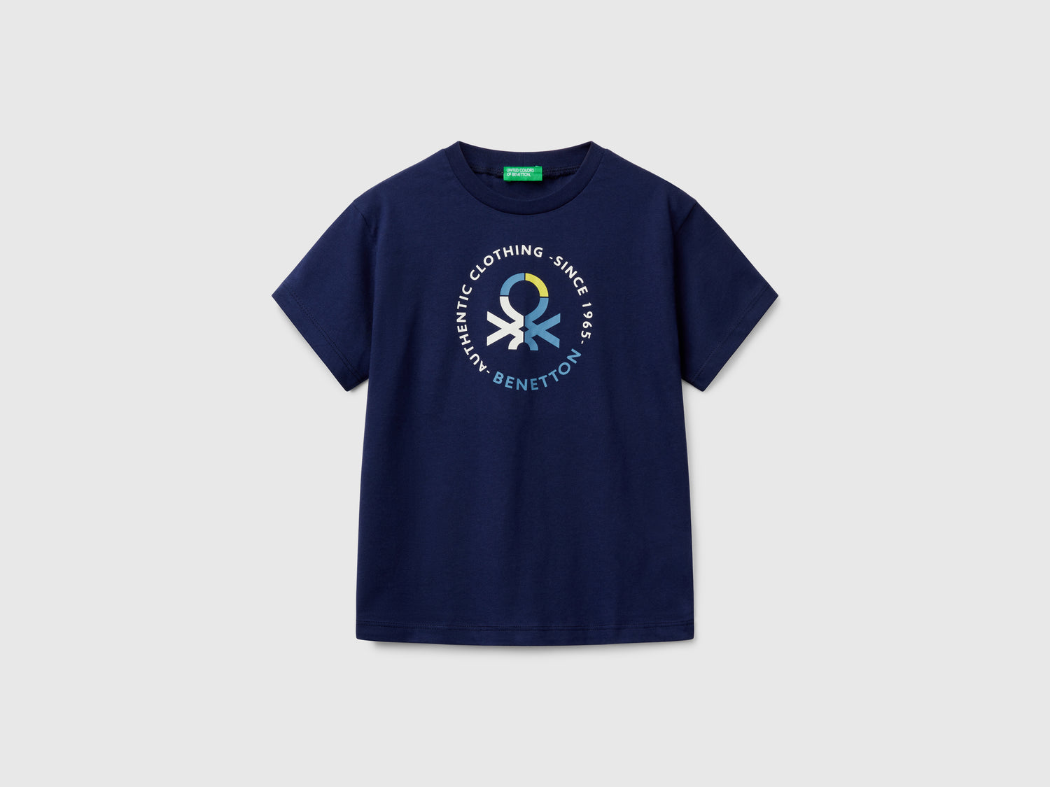 T-shirt manica corta 100% cotone da bambino blu scuro | Benetton Outlet