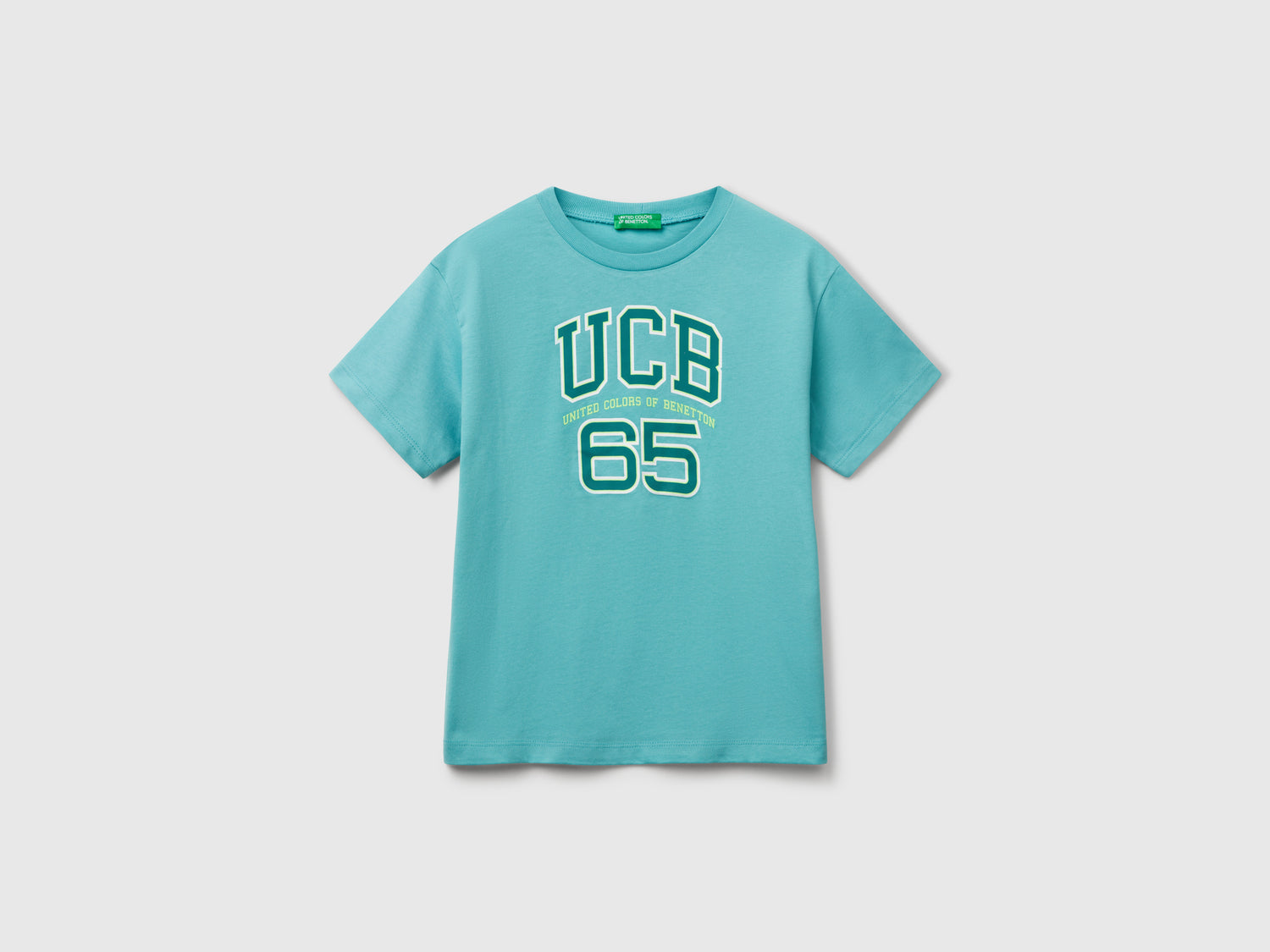 T-shirt con logo da bambino verde acqua | Benetton Outlet