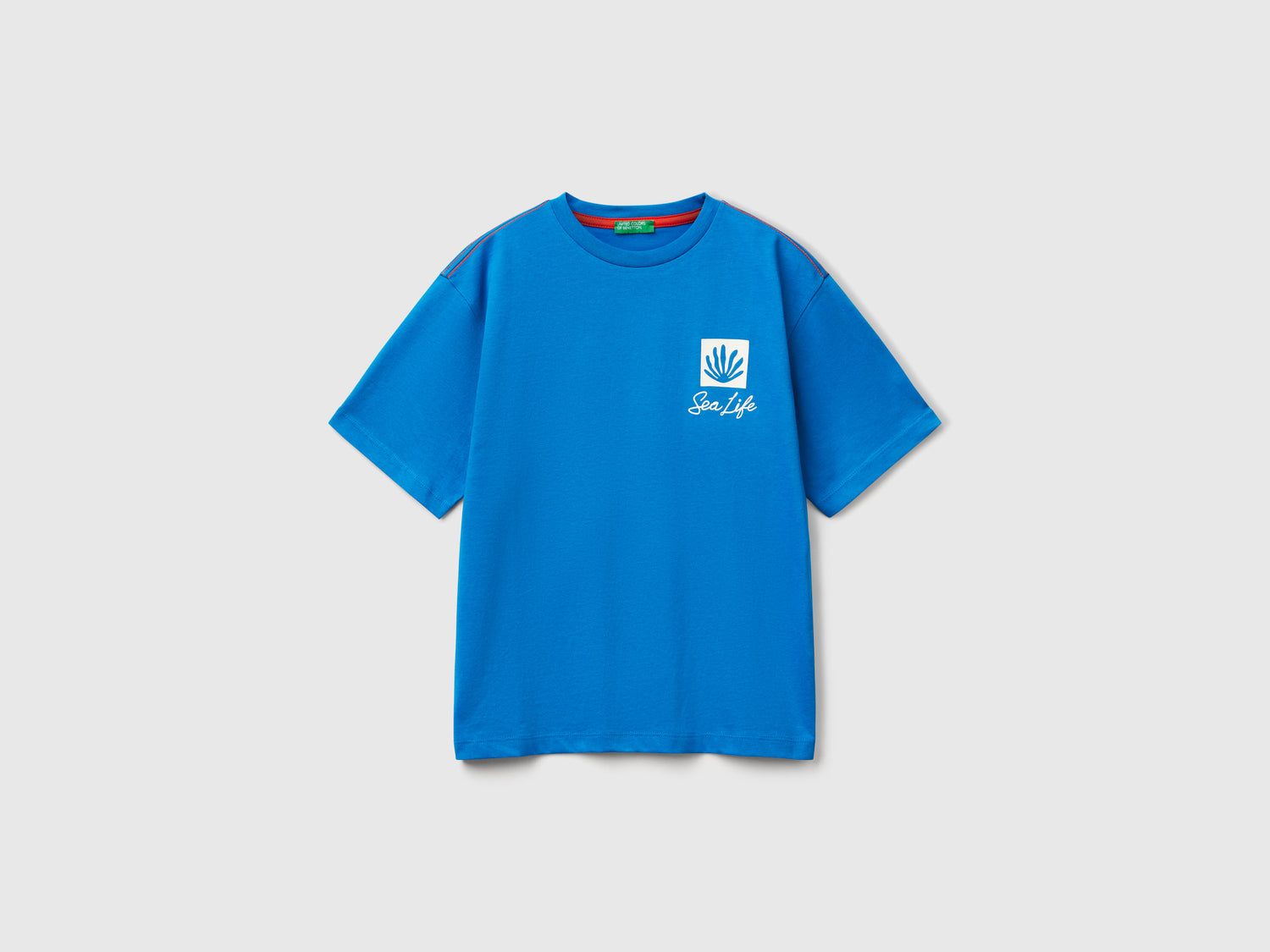 T-shirt con stampa slogan e ricamo da bambino blu | Benetton Outlet