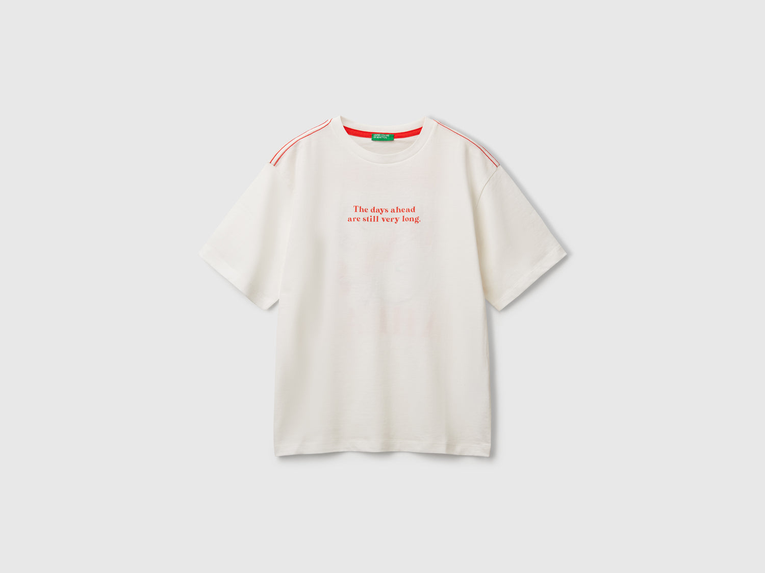 T-shirt con stampa slogan e ricamo da bambino bianco | Benetton Outlet