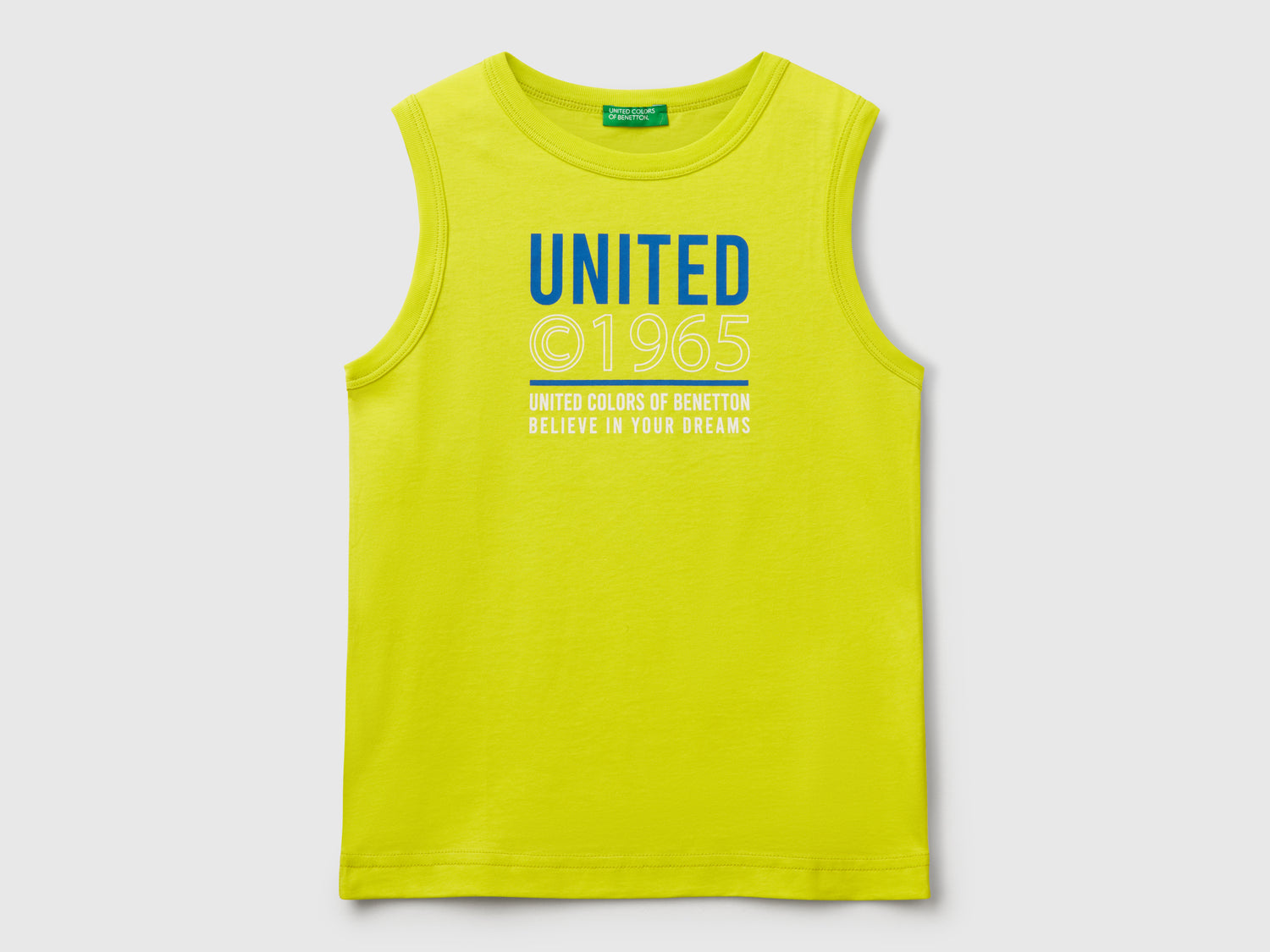 Canotta 100% cotone bio con logo da bambino giallo fluo | Benetton Outlet