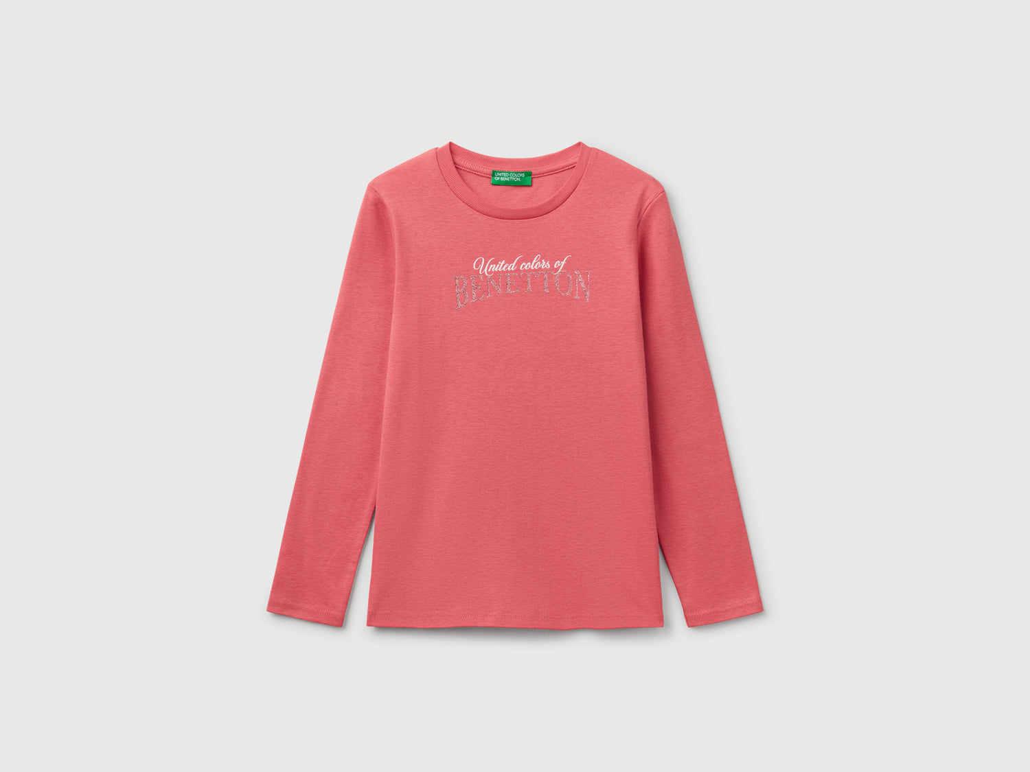 Long-sleeved T-shirt with glitter print da bambina ciclamino | Benetton Outlet