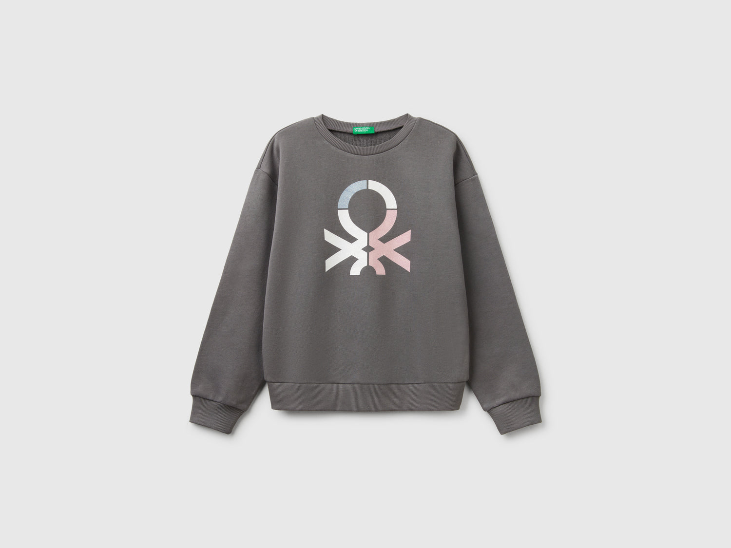 Felpa con stampa glitter da bambina grigio scuro | Benetton Outlet