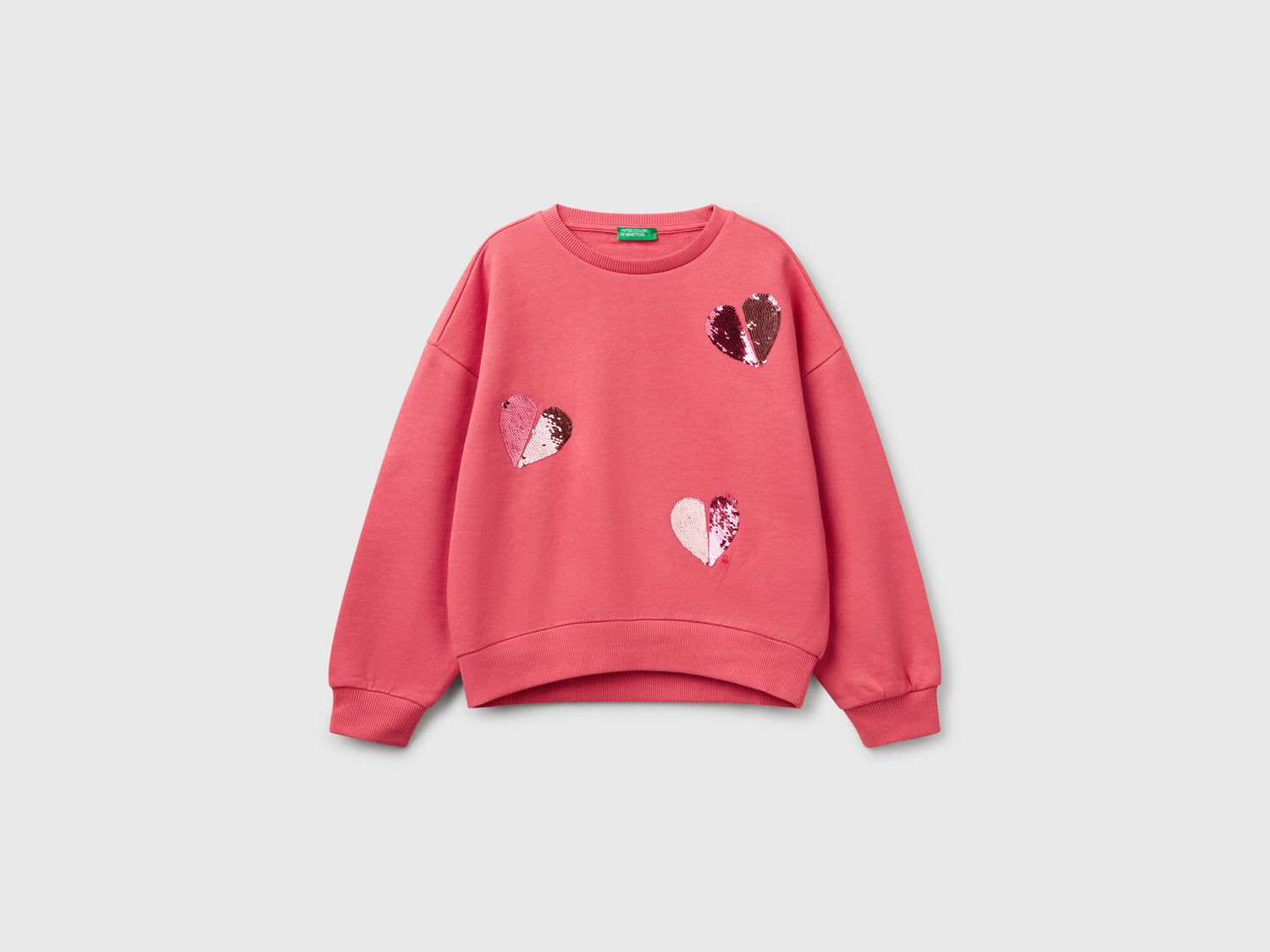 Felpa con paillettes da bambina salmone | Benetton Outlet