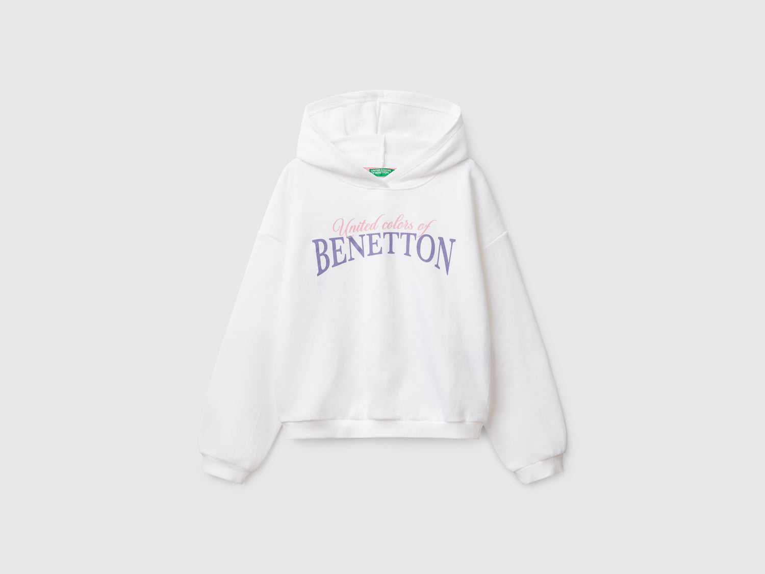 Felpa con stampa e cappuccio da bambina bianco | Benetton Outlet