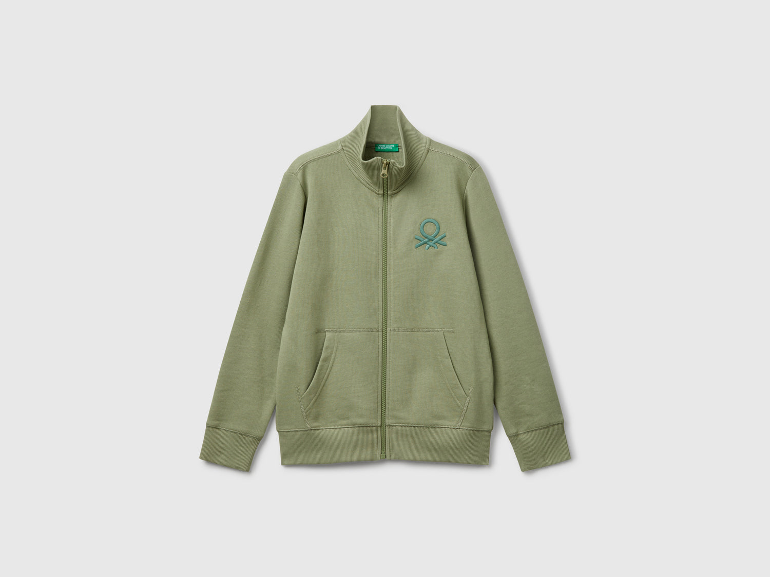 Pure cotton zip-up sweatshirt da bambino verde oliva | Benetton Outlet