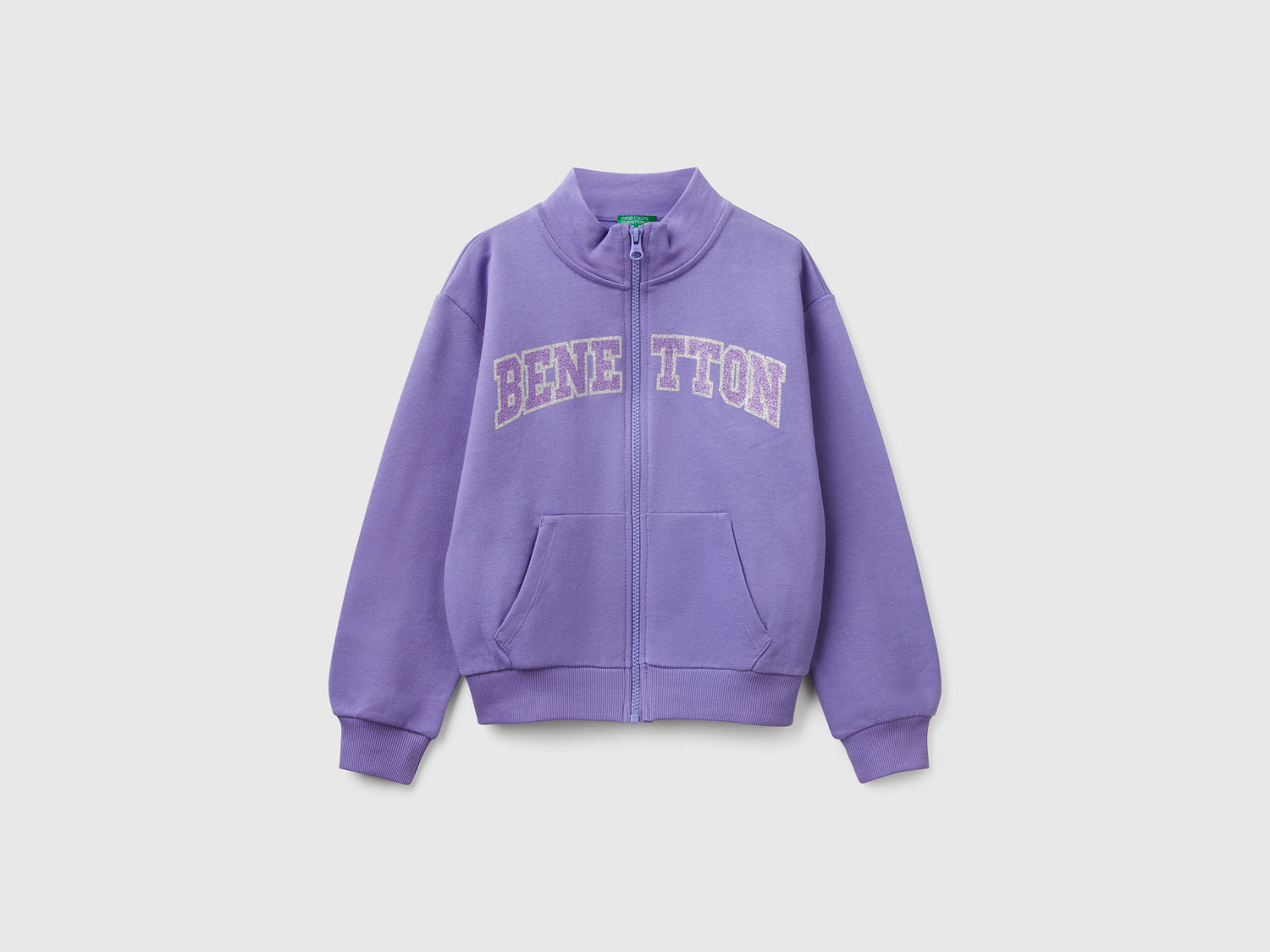Felpa con zip e collo alto da bambina pervinca | Benetton Outlet