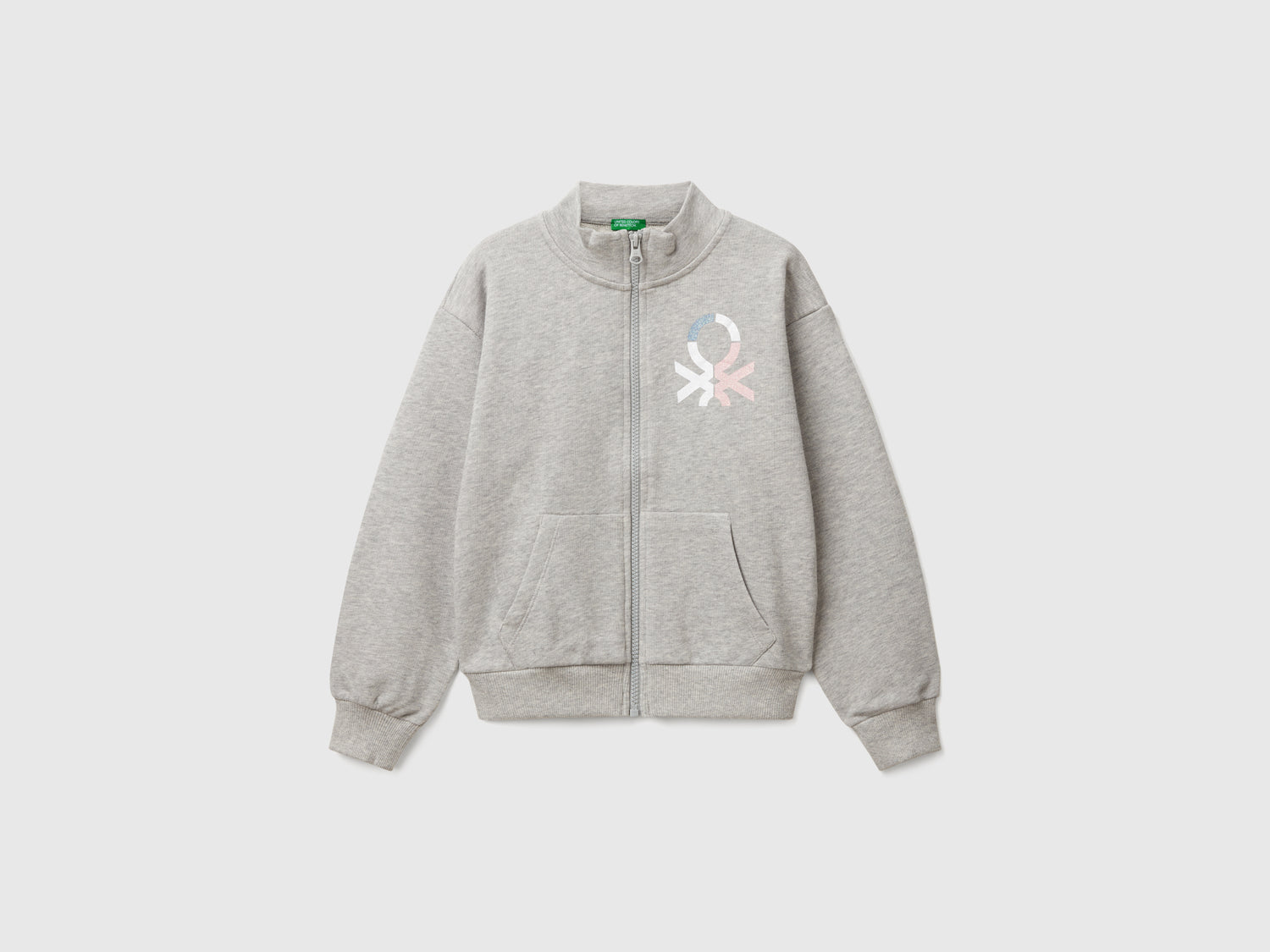 Felpa con zip e collo alto da bambina grigio chiaro | Benetton Outlet