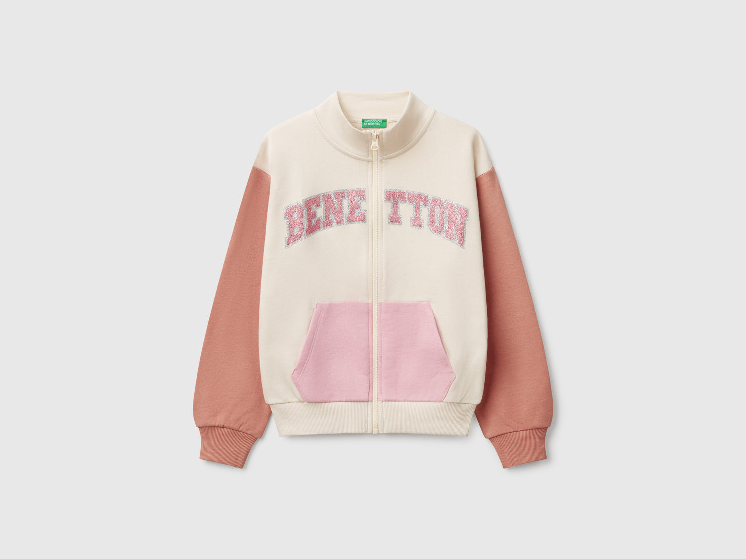 Felpa con zip e collo alto da bambina multi-color | Benetton Outlet