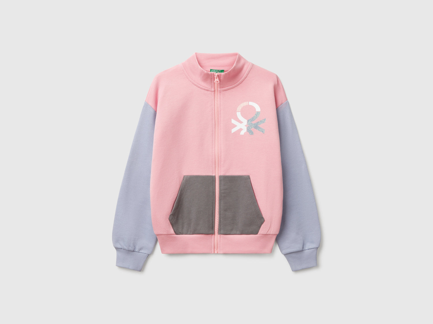 Felpa con zip e collo alto da bambina multi-color | Benetton Outlet