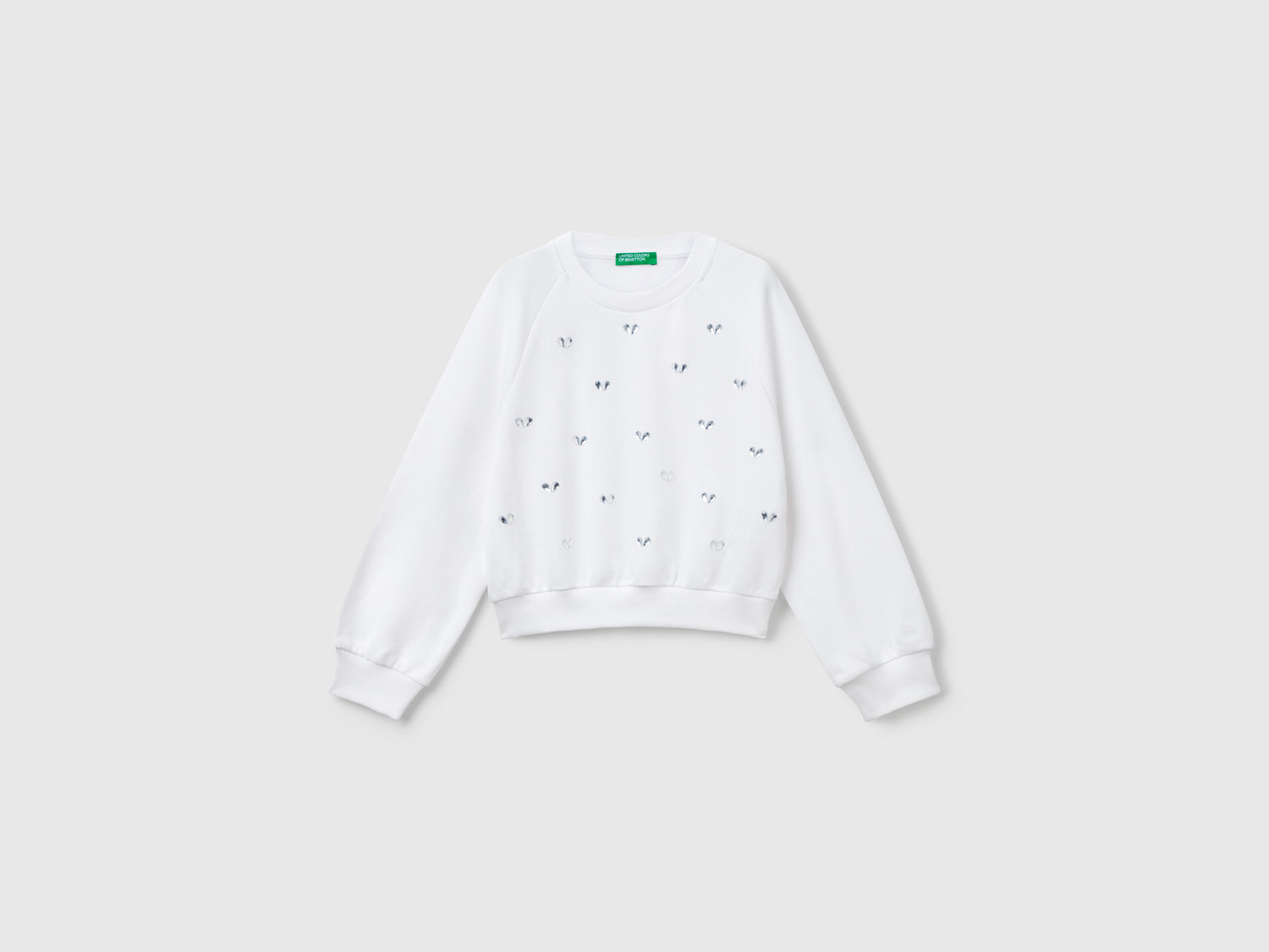 Felpa con strass cuore da bambina bianco | Benetton Outlet
