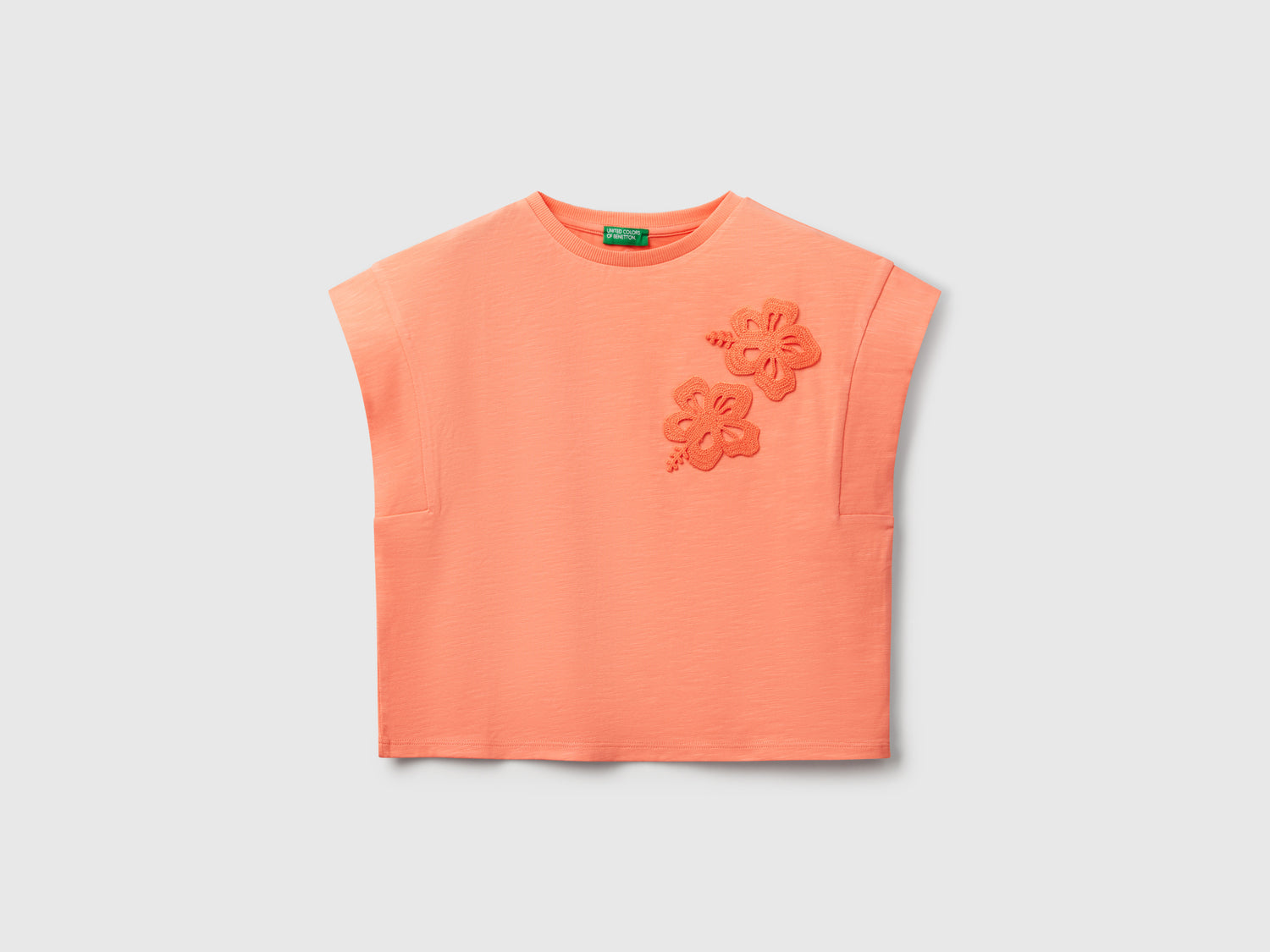 T-shirt with macramé patch da bambina arancione | Benetton Outlet