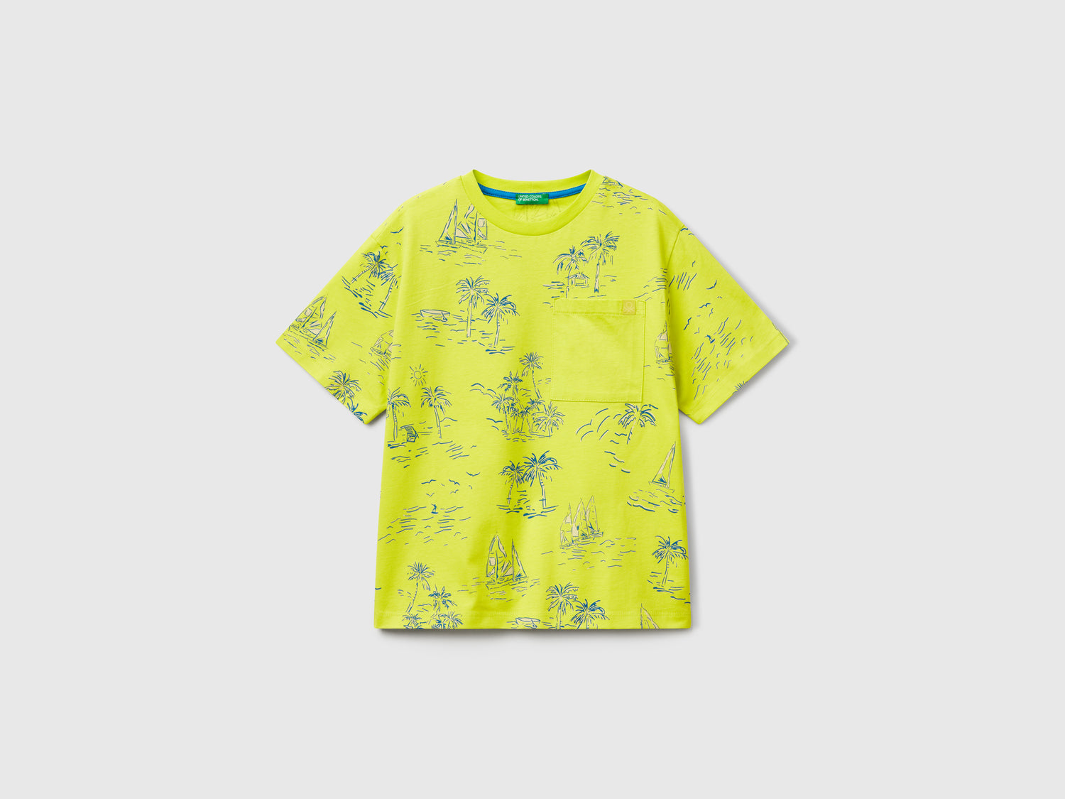 T-shirt con stampa mare da bambino lime | Benetton Outlet