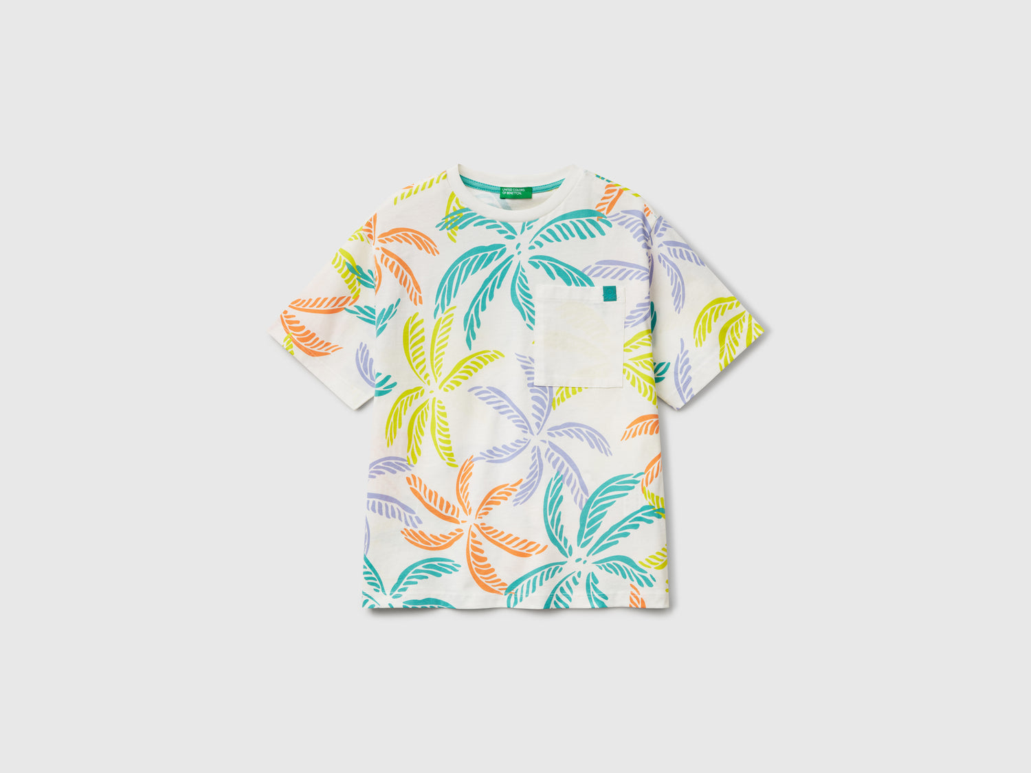 T-shirt con stampa tropicale da bambino bianco panna | Benetton Outlet