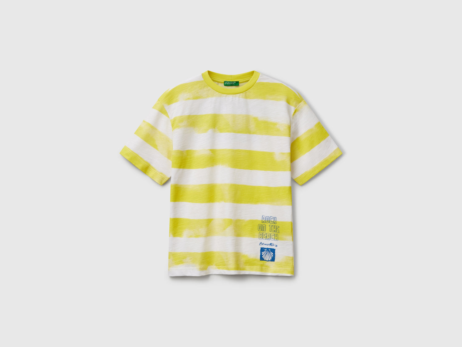 T-shirt a righe con stampa davanti e dietro da bambino giallo | Benetton Outlet
