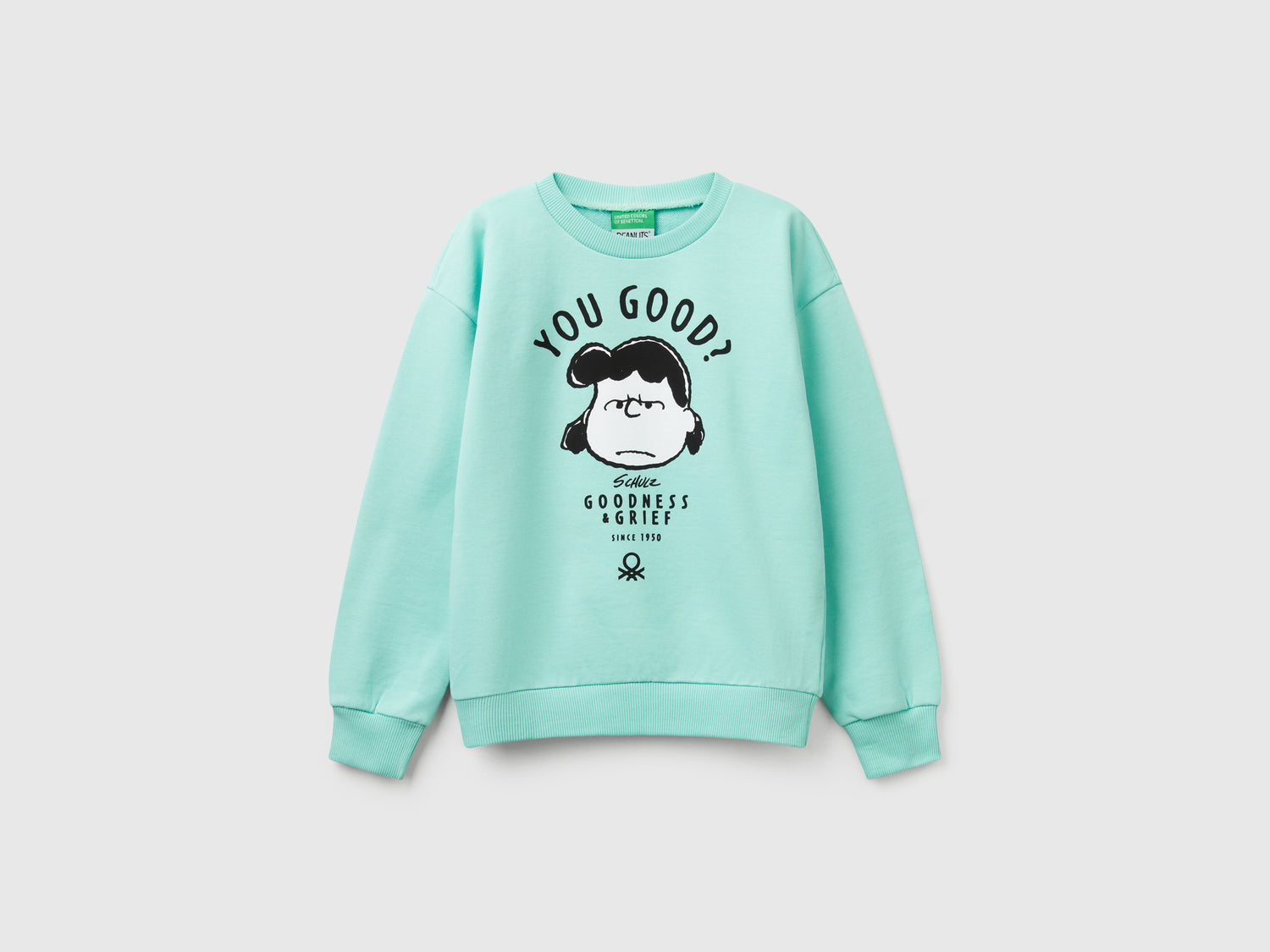 Felpa Snoopy ©Peanuts in cotone da bambina verde acqua | Benetton Outlet