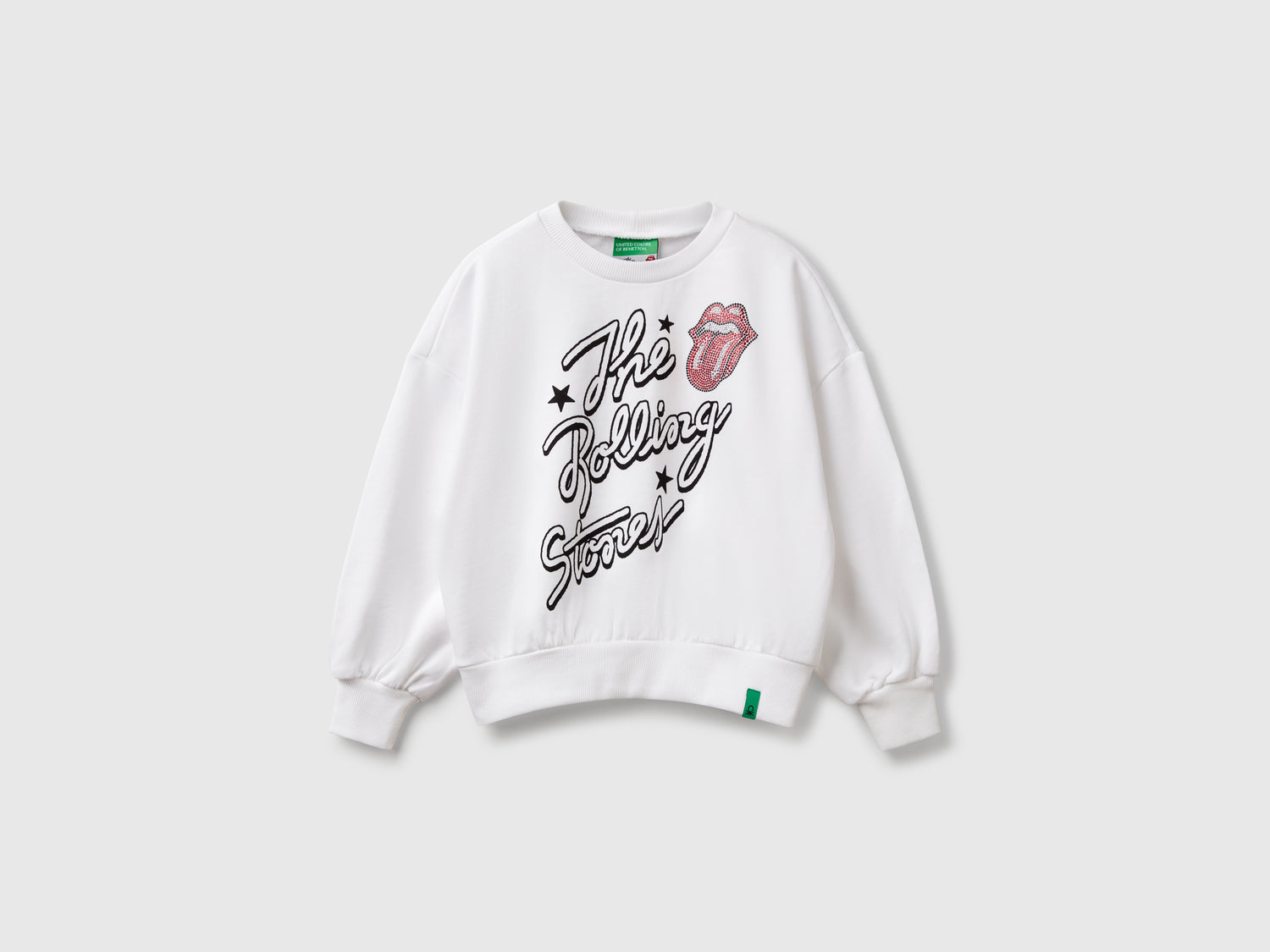 Felpa oversize "The Rolling Stones" con strass da bambina bianco | Benetton Outlet