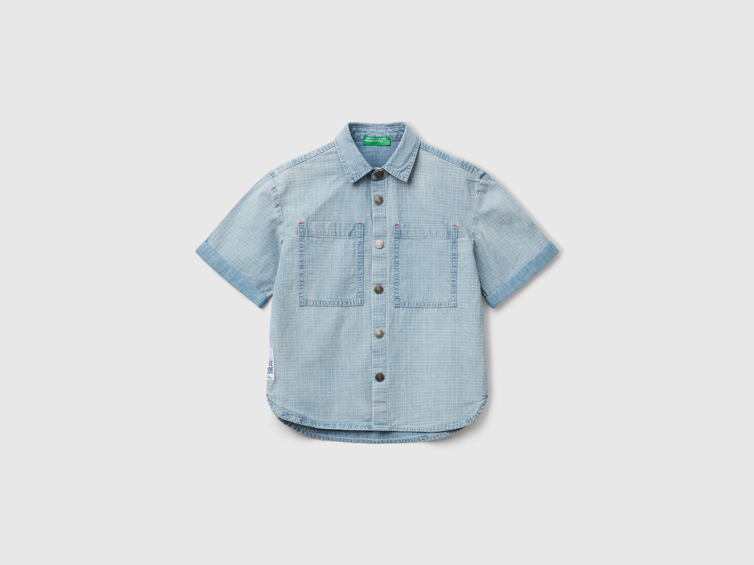 Camicia a quadri con tasche da bambino azzurro | Benetton Outlet