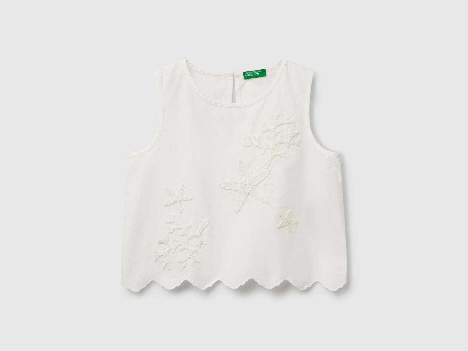 Top with crochet patch da bambina bianco panna | Benetton Outlet