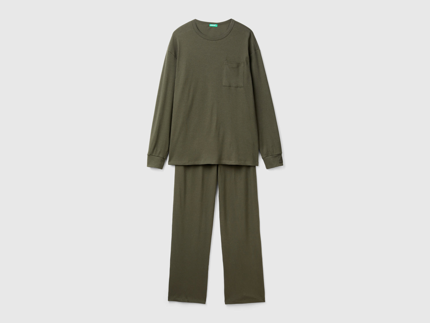 Pigiama in cotone stretch da uomo verde militare | Benetton Outlet