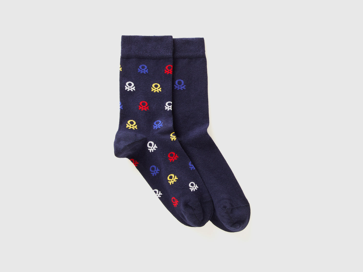 Two pairs of long socks with logos da uomo blu scuro | Benetton Outlet