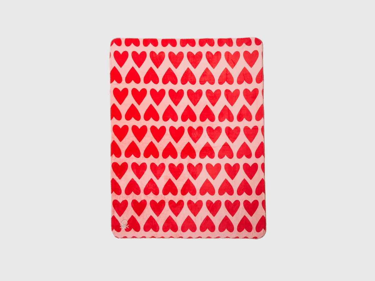 Faux fur blanket with hearts