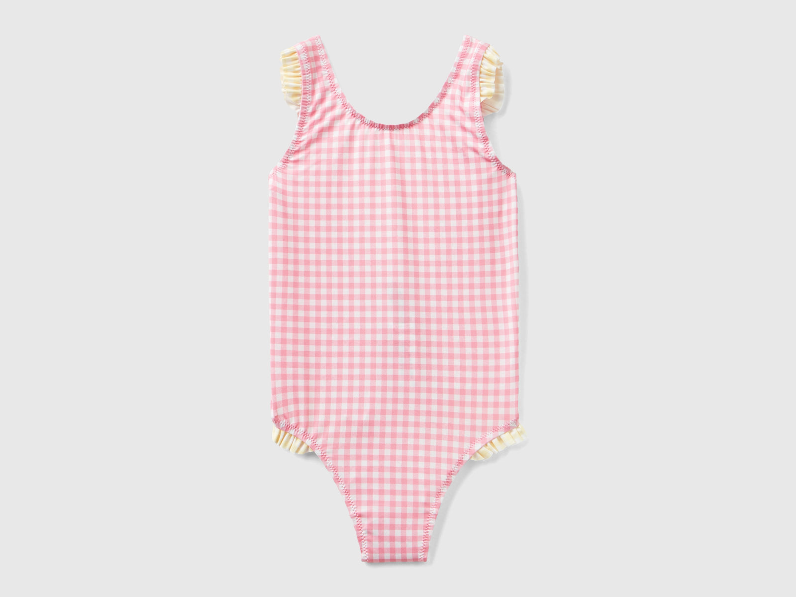 Costume intero vichy con balze da bambina rosa | Benetton Outlet