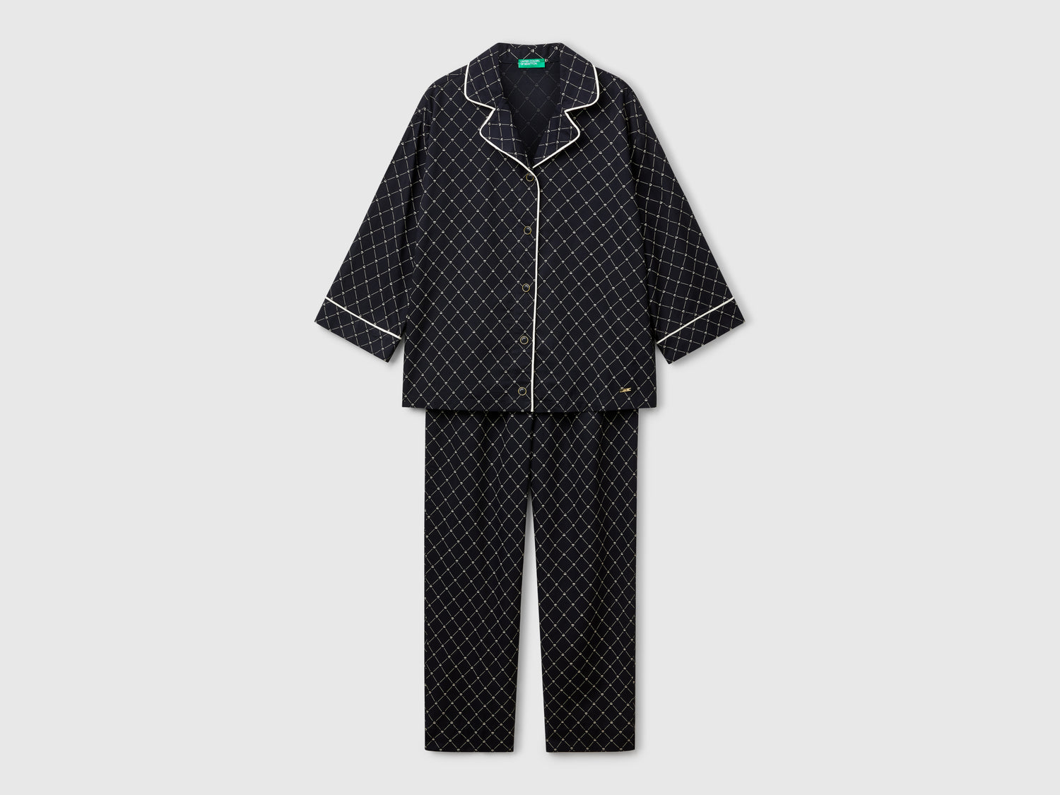 Pigiama fluido con stampa da donna nero | Benetton Outlet