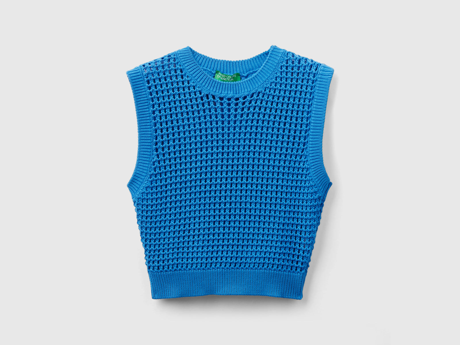 Gilet cropped crochet da donna blu | Benetton Outlet