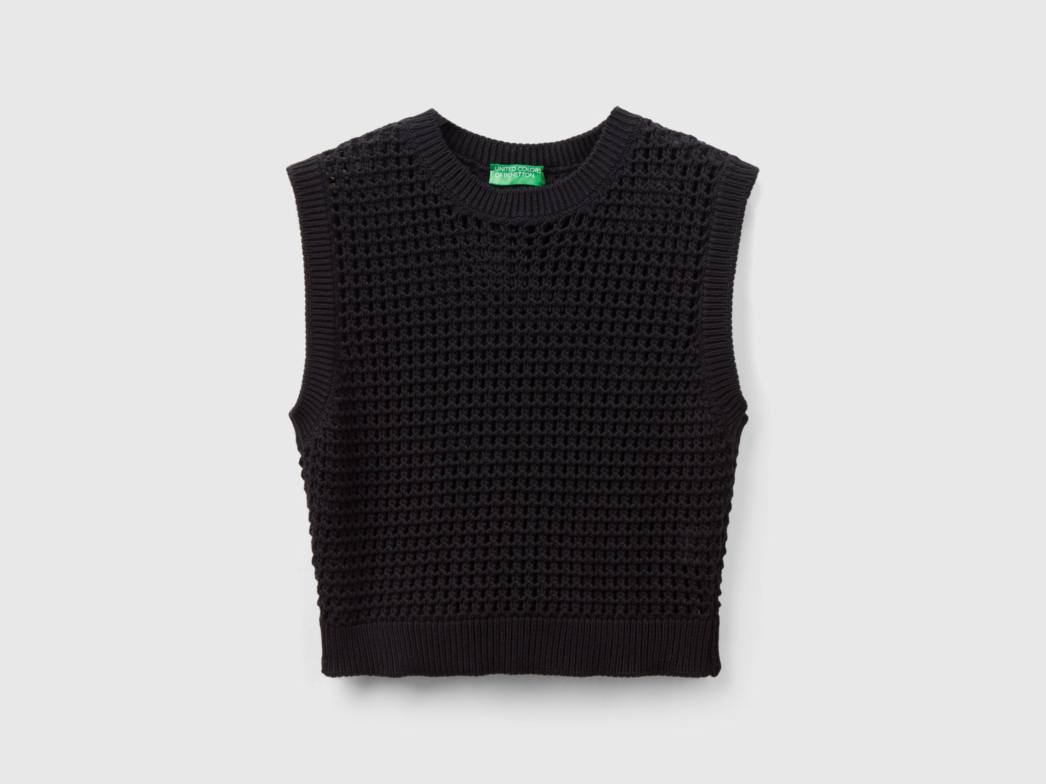 Gilet cropped crochet da donna nero | Benetton Outlet